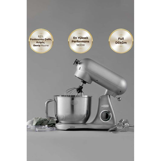 Karaca Powercast Chef Döküm Stand Mikser Silver Mutfak Şefi 1800W 6,2 Lt