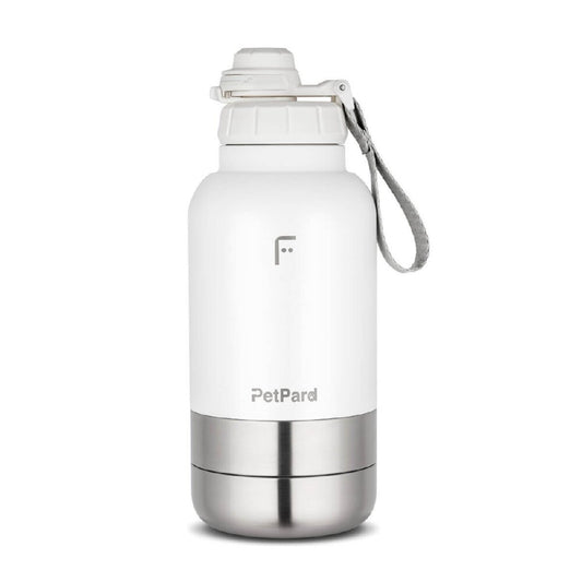 PetPard 3 in 1 Kedi & Köpek Mama Kapları ve Paslanmaz Çelik Termos, 1 Litre, Beyaz
